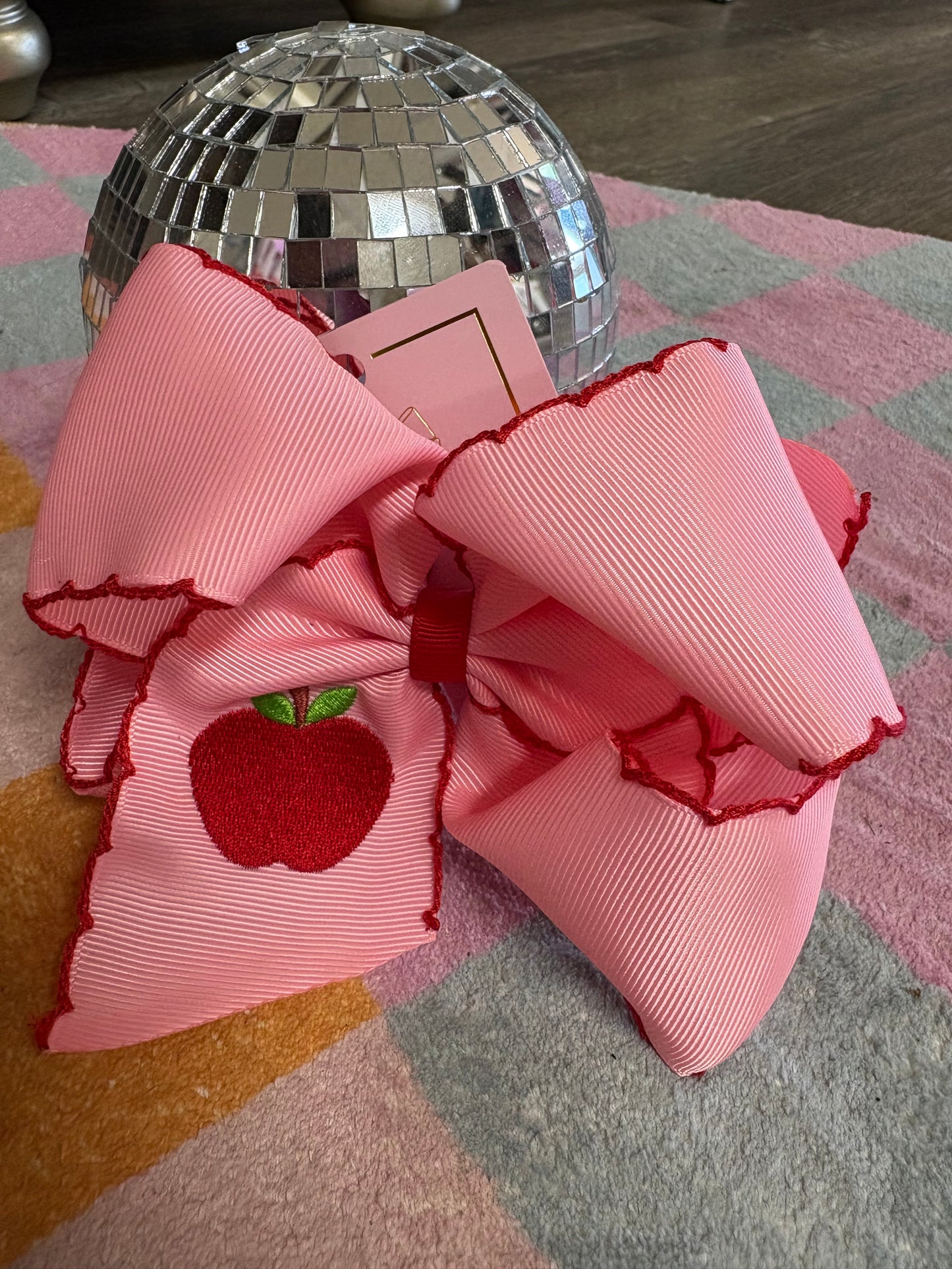 Apple Embroidered Hair Bow
