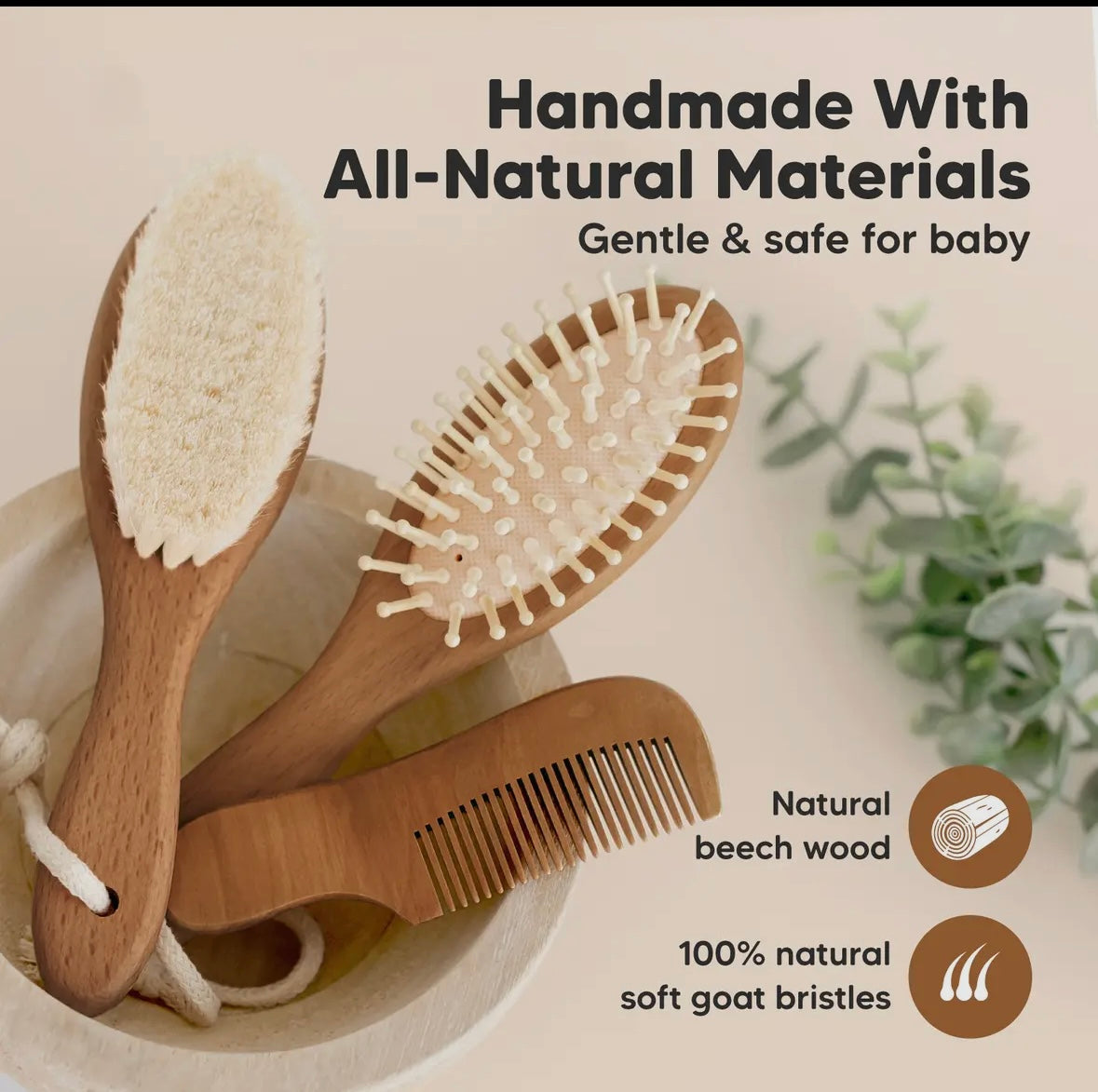 Wooden Baby Hair Brush and Comb Set