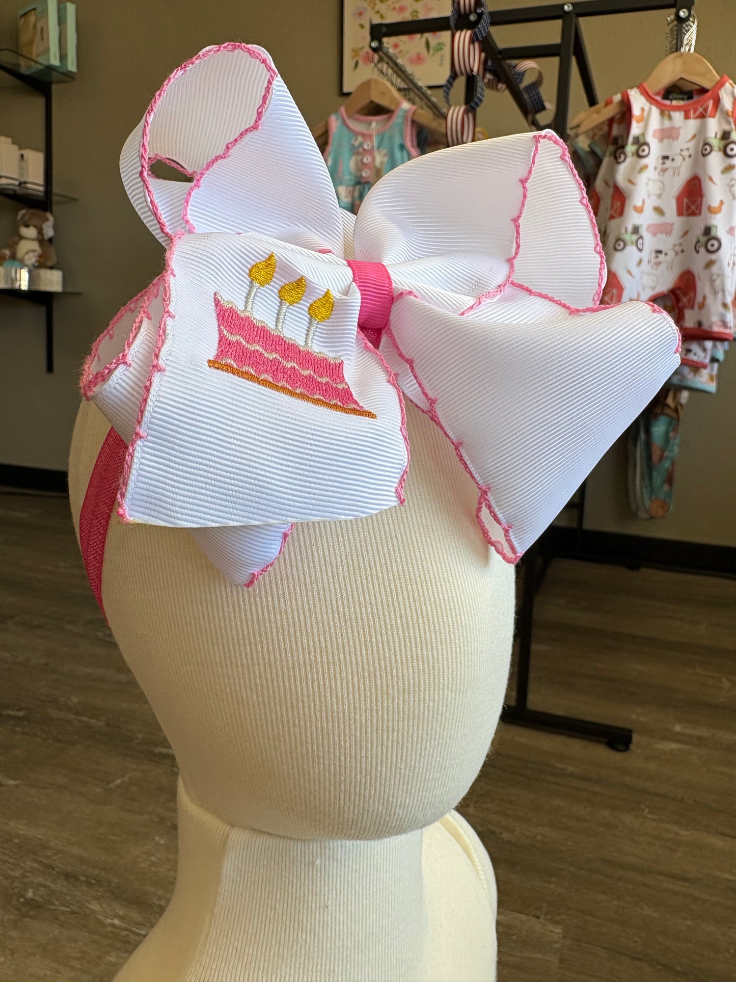 Birthday Cake Embroidered Bow Headband