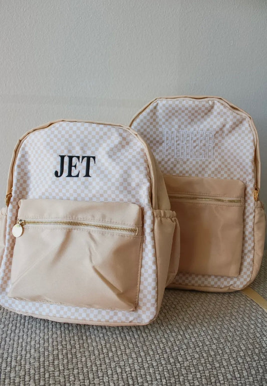 Tan Checkered Backpack