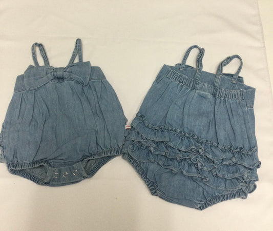Denim Bow Ruffle Romper
