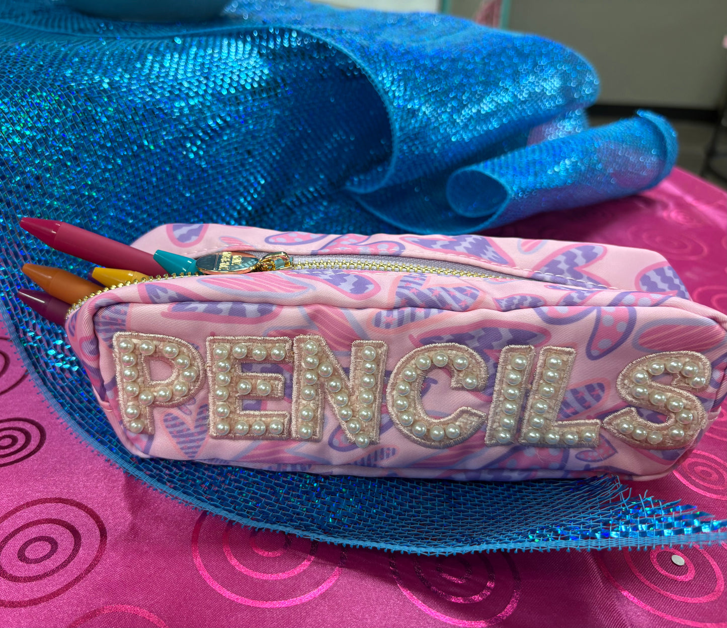 Lilac Hearts Pencil Pouch